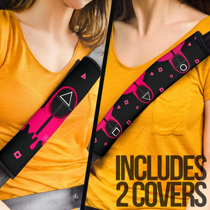 Squid Game Movie Seat Belt Covers - Pink Round Square Triangle Squid Worker Patterns Belt Covers