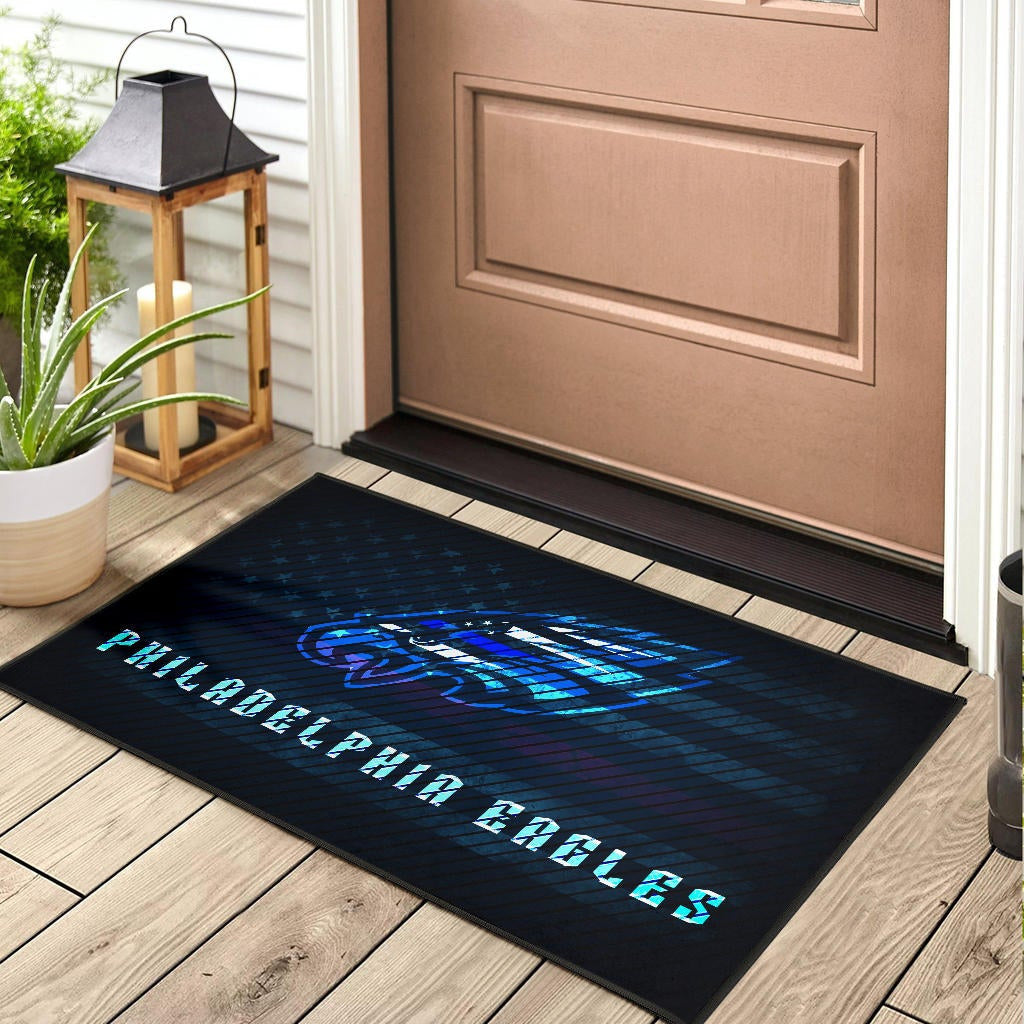 Philadelphia Eagles American Football Team Door Mat Blue Neon Eagle Head US Flag Underground Door Mat Home Decor