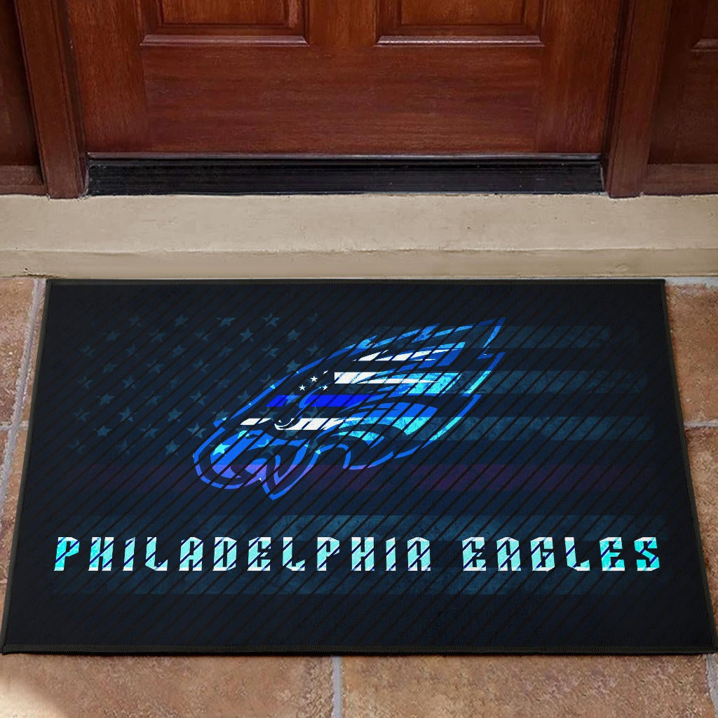 Philadelphia Eagles American Football Team Door Mat Blue Neon Eagle Head US Flag Underground Door Mat Home Decor