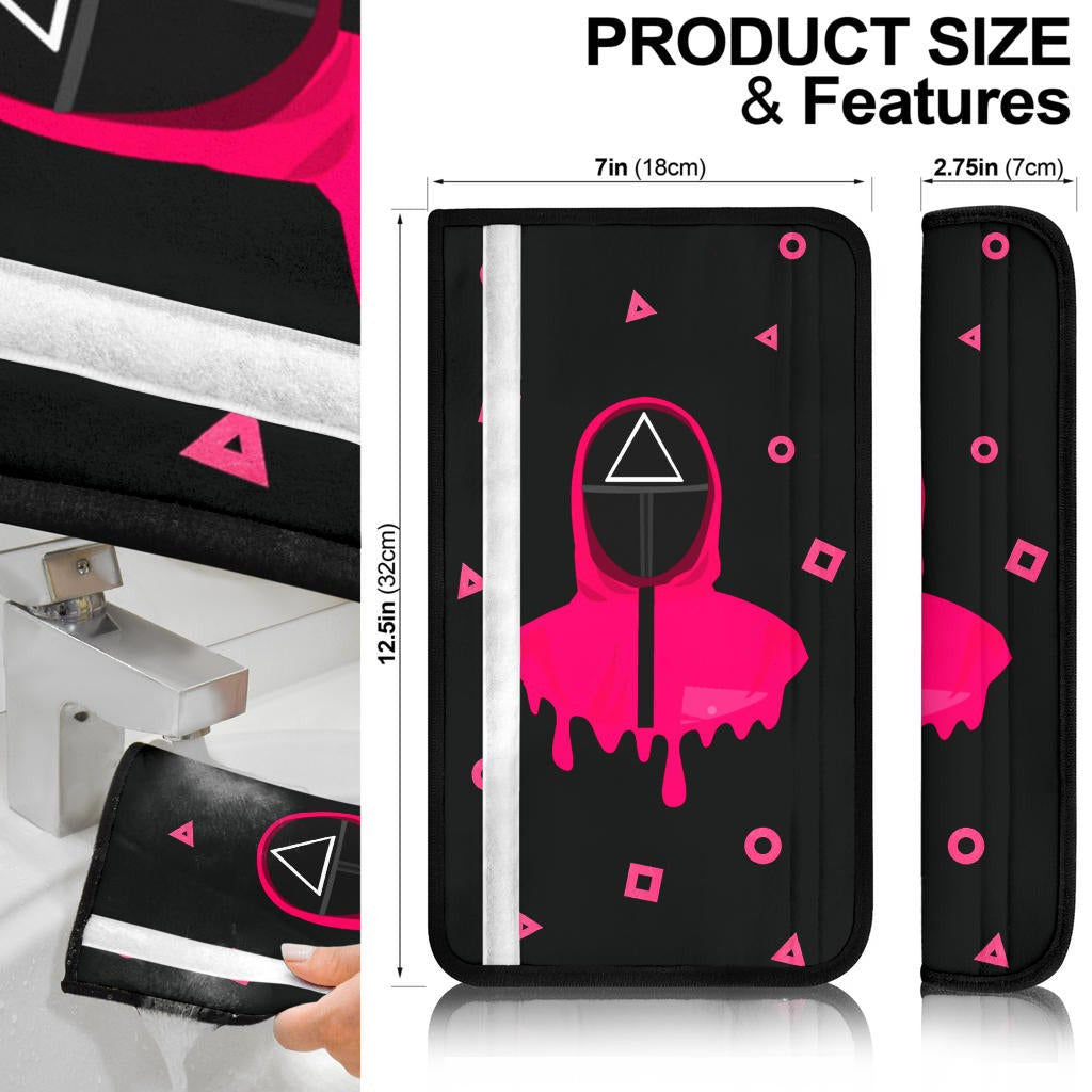 Squid Game Movie Seat Belt Covers - Pink Round Square Triangle Squid Worker Patterns Belt Covers