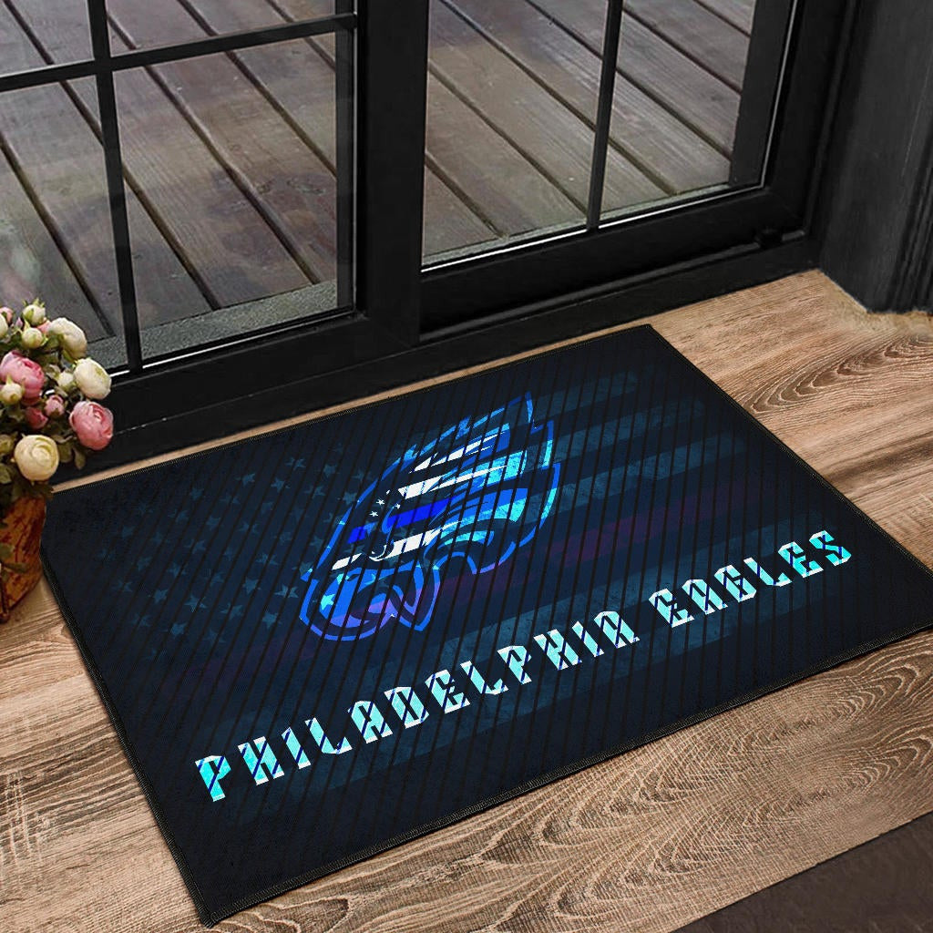 Philadelphia Eagles American Football Team Door Mat Blue Neon Eagle Head US Flag Underground Door Mat Home Decor