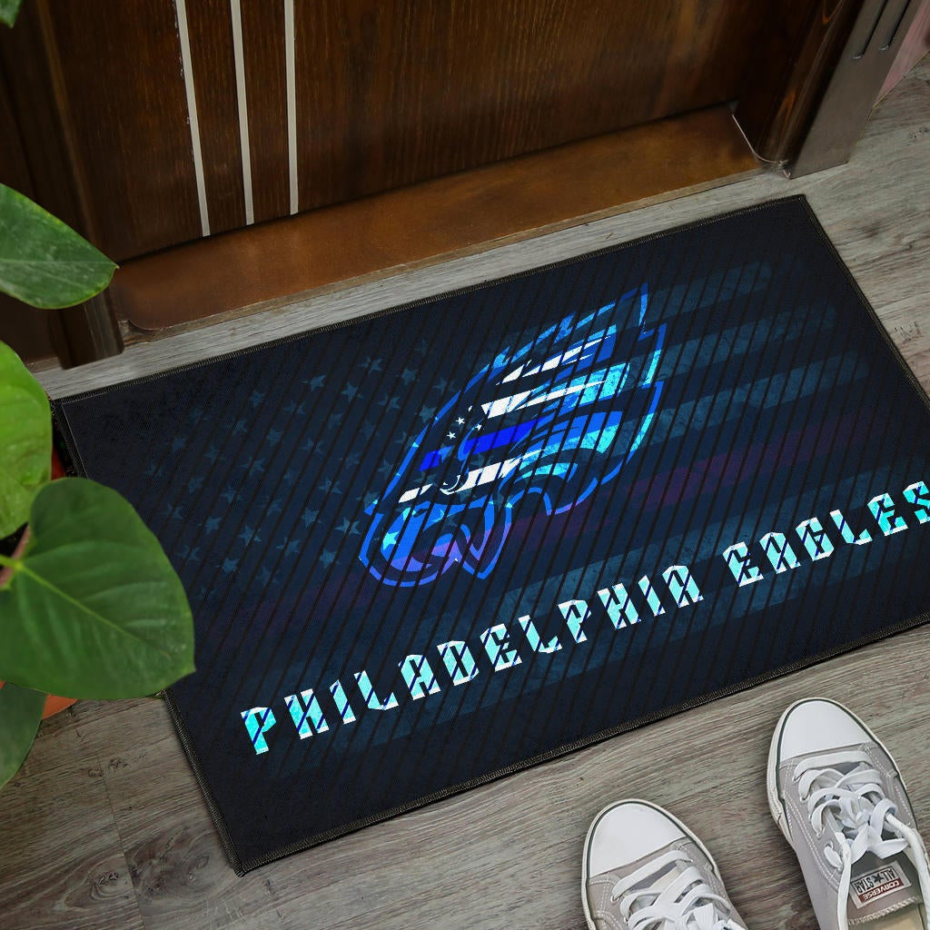 Philadelphia Eagles American Football Team Door Mat Blue Neon Eagle Head US Flag Underground Door Mat Home Decor