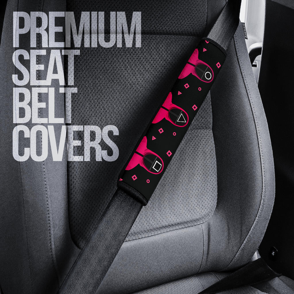 Squid Game Movie Seat Belt Covers - Pink Round Square Triangle Squid Worker Patterns Belt Covers