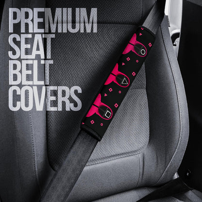 Squid Game Movie Seat Belt Covers - Pink Round Square Triangle Squid Worker Patterns Belt Covers