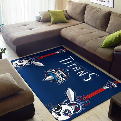 Tennessee Titans American Football Team Area Rug Titans Symbol Helmets With Flaming Ball Shield And Sword Rugs Home Decor