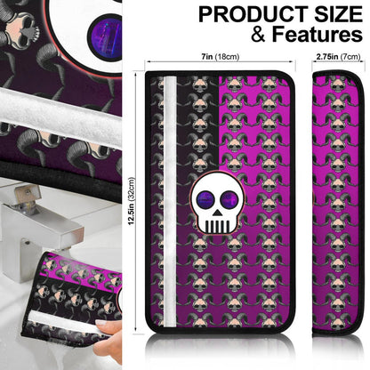Valentine Seat Belt Covers - Chibi Skull Evil Horn Monster Patterns Purple And Black Belt Covers