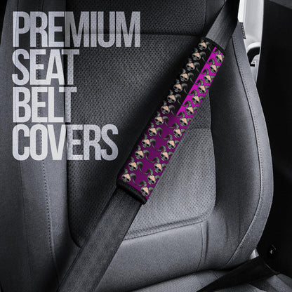 Valentine Seat Belt Covers - Chibi Skull Evil Horn Monster Patterns Purple And Black Belt Covers