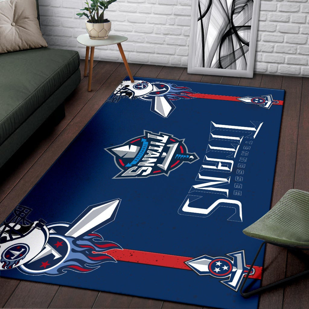 Tennessee Titans American Football Team Area Rug Titans Symbol Helmets With Flaming Ball Shield And Sword Rugs Home Decor