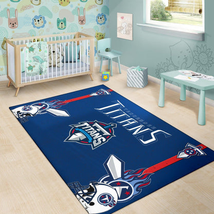 Tennessee Titans American Football Team Area Rug Titans Symbol Helmets With Flaming Ball Shield And Sword Rugs Home Decor