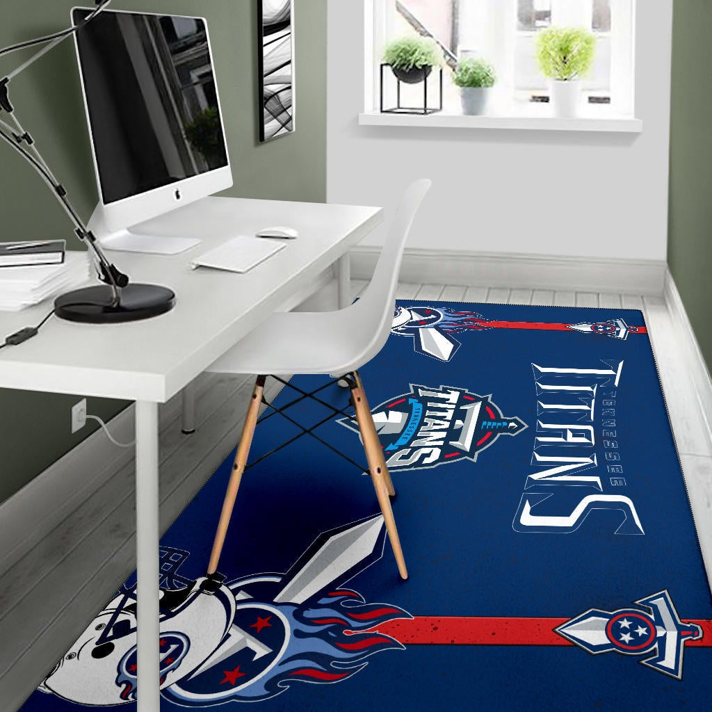 Tennessee Titans American Football Team Area Rug Titans Symbol Helmets With Flaming Ball Shield And Sword Rugs Home Decor