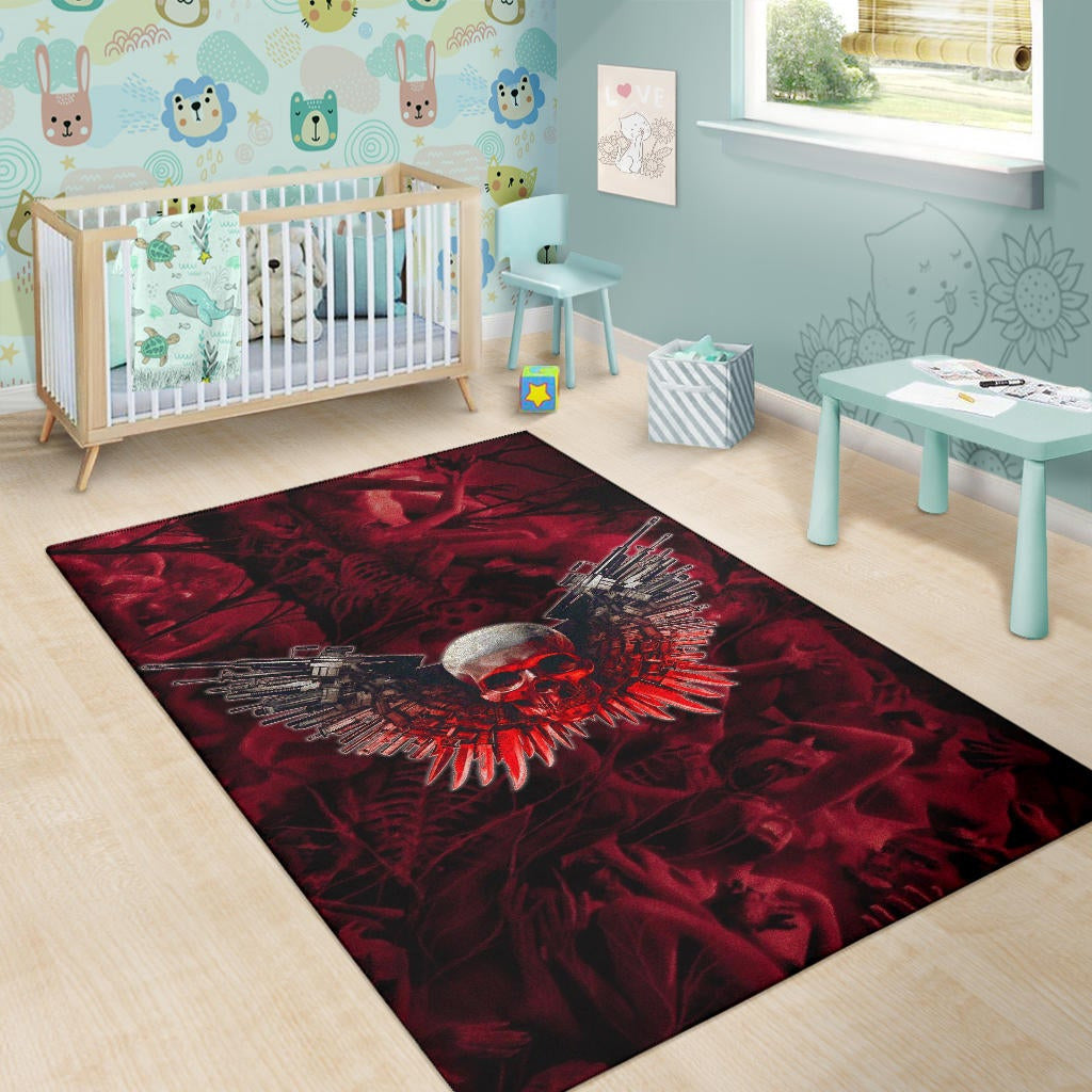 Skull Area Rug - Powerful Skull With Wings And Red Victim Souls Rugs Home Decor