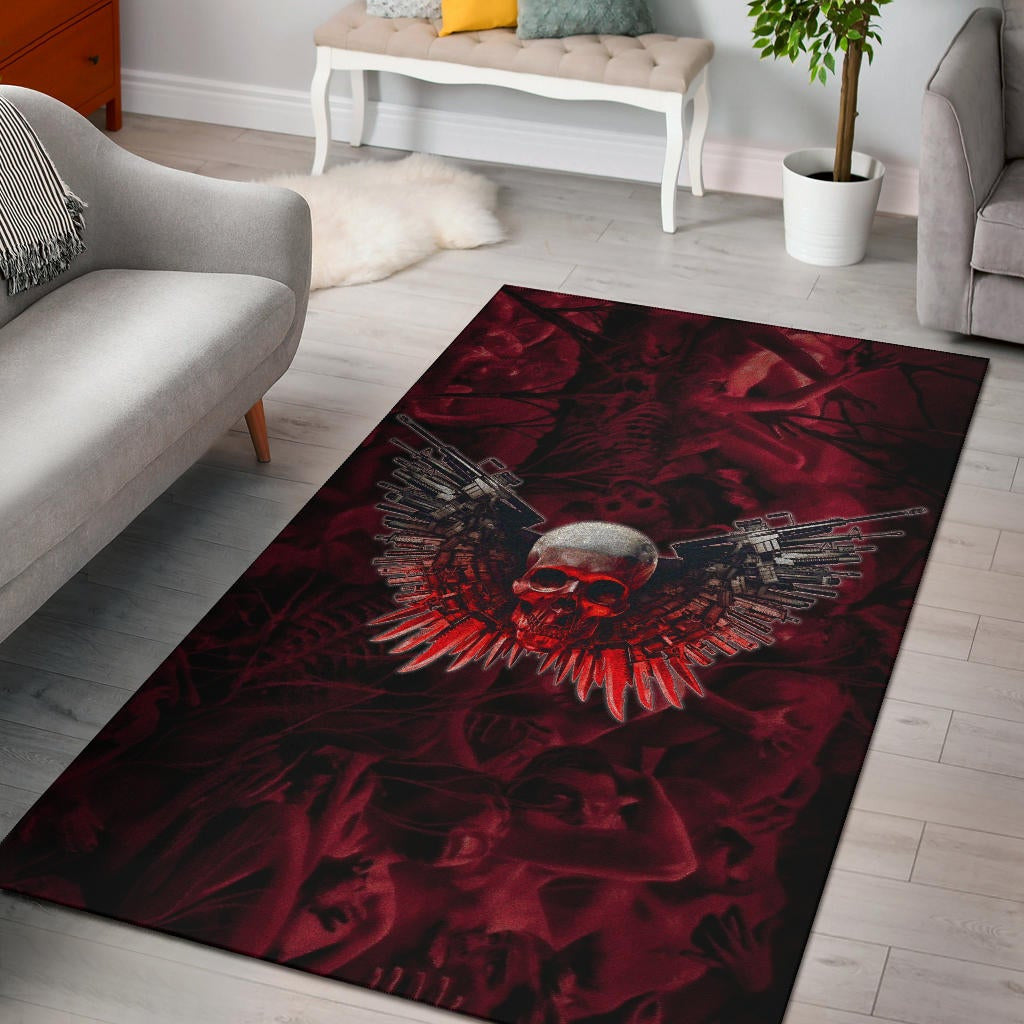 Skull Area Rug - Powerful Skull With Wings And Red Victim Souls Rugs Home Decor