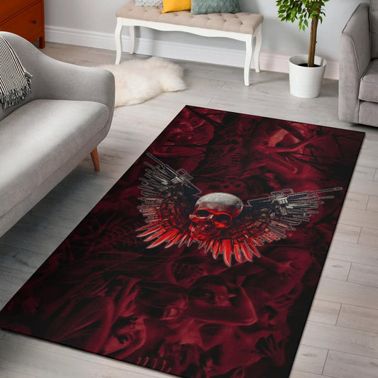 Skull Area Rug - Powerful Skull With Wings And Red Victim Souls Rugs Home Decor
