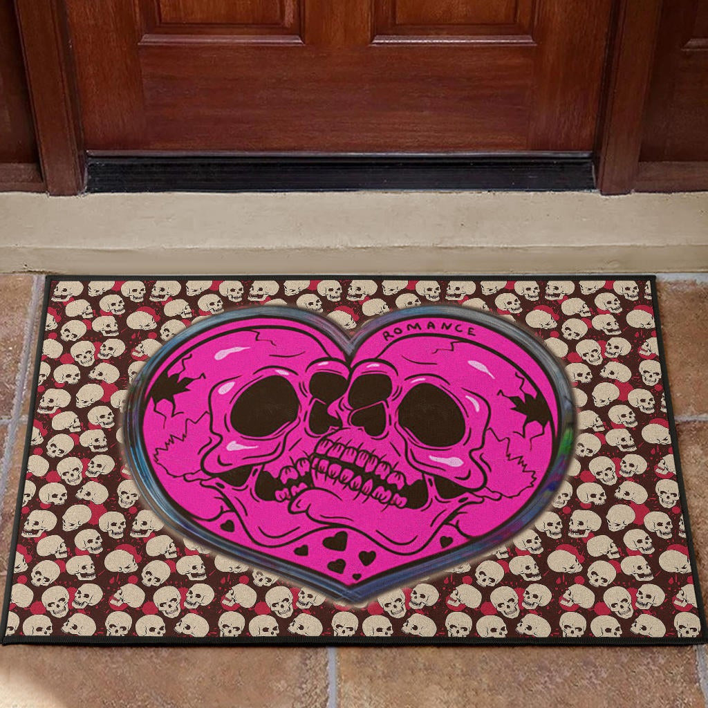 Skull Door Mat - Romantic Couple Skull Love Pink Heart Patterns Door Mat Home Decor