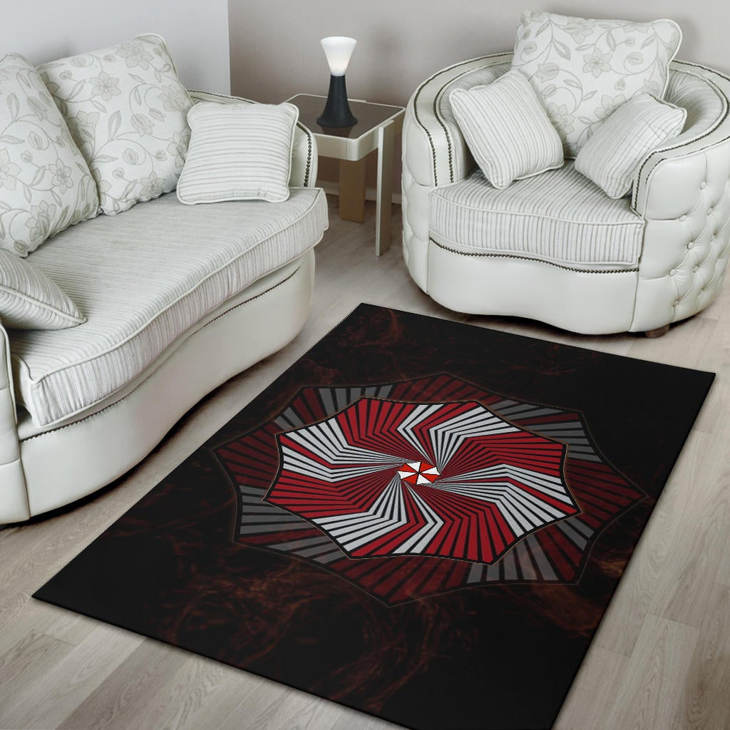 Resident Evil Game Area Rug - Umbrella Corp Symbol Spiral Rugs Home Decor