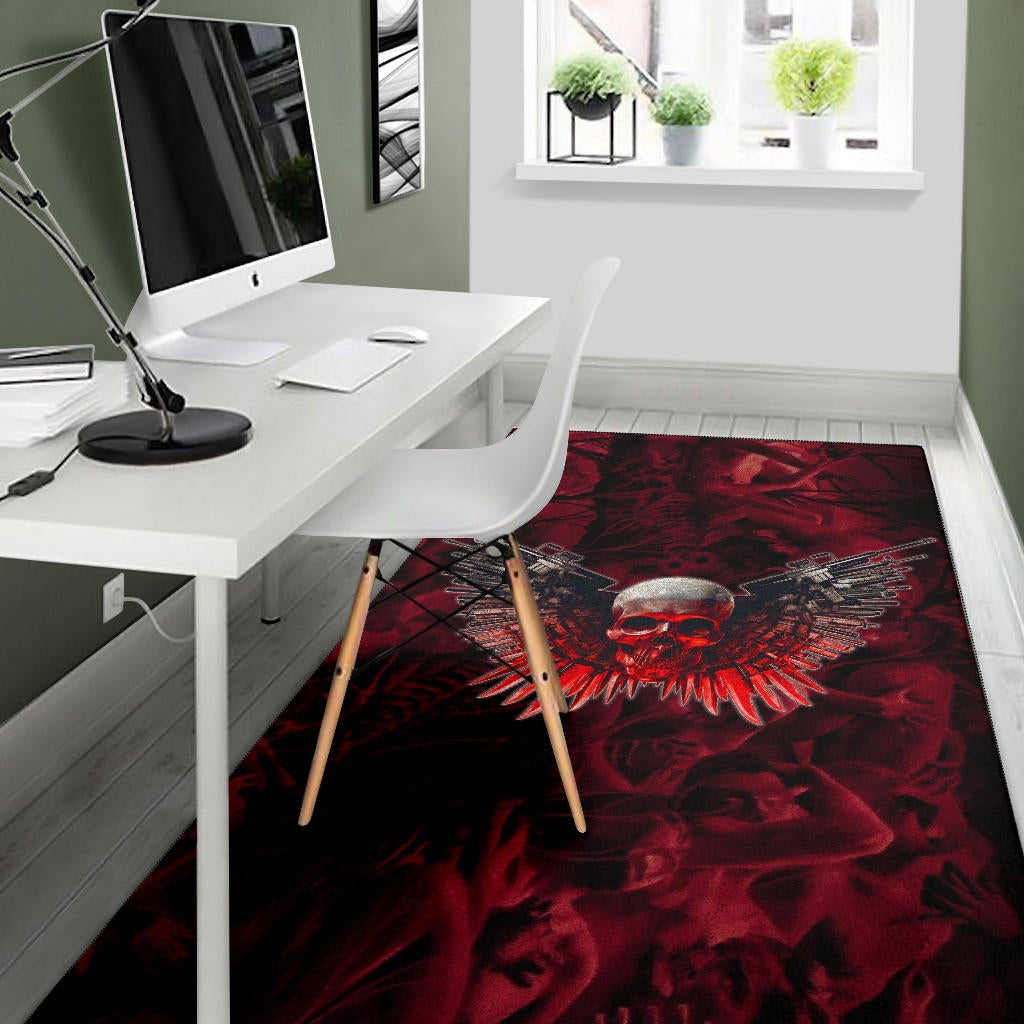 Skull Area Rug - Powerful Skull With Wings And Red Victim Souls Rugs Home Decor