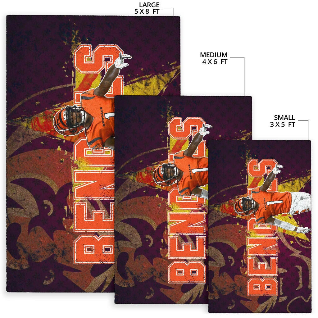 Cincinnati Bengals American Football Team Area Rug Ja'Marr Chase Yellow Star Grrr Bengal Rugs Home Decor