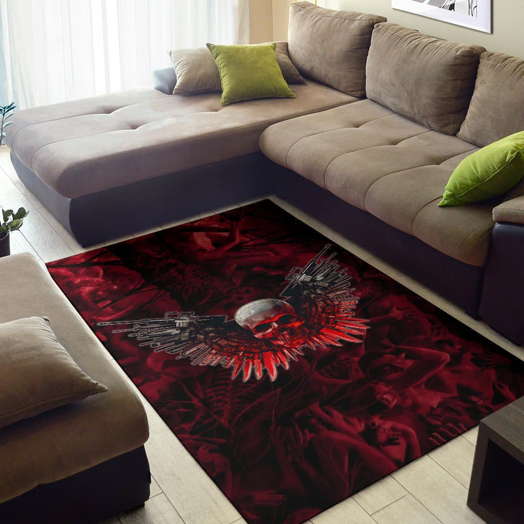 Skull Area Rug - Powerful Skull With Wings And Red Victim Souls Rugs Home Decor