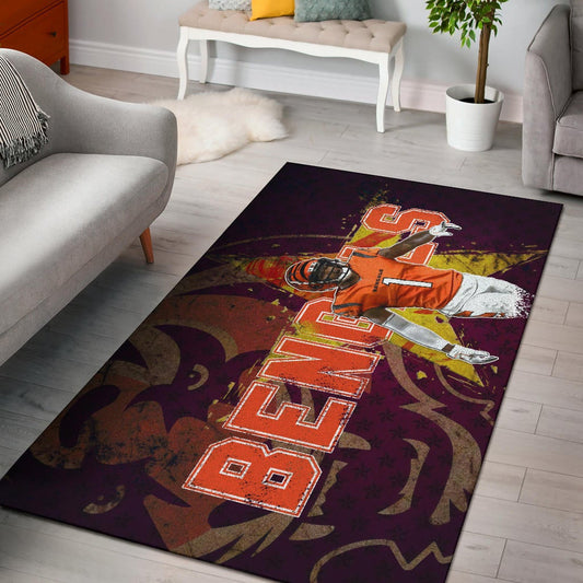 Cincinnati Bengals American Football Team Area Rug Ja'Marr Chase Yellow Star Grrr Bengal Rugs Home Decor