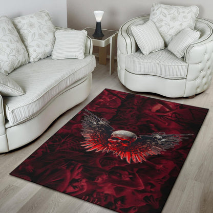 Skull Area Rug - Powerful Skull With Wings And Red Victim Souls Rugs Home Decor