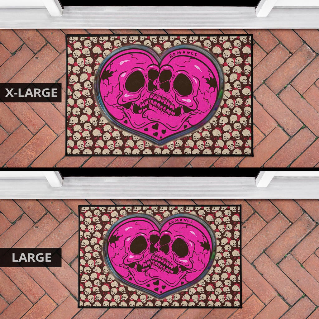 Skull Door Mat - Romantic Couple Skull Love Pink Heart Patterns Door Mat Home Decor