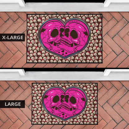 Skull Door Mat - Romantic Couple Skull Love Pink Heart Patterns Door Mat Home Decor