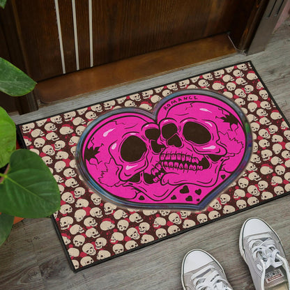 Skull Door Mat - Romantic Couple Skull Love Pink Heart Patterns Door Mat Home Decor