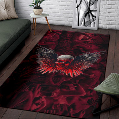 Skull Area Rug - Powerful Skull With Wings And Red Victim Souls Rugs Home Decor
