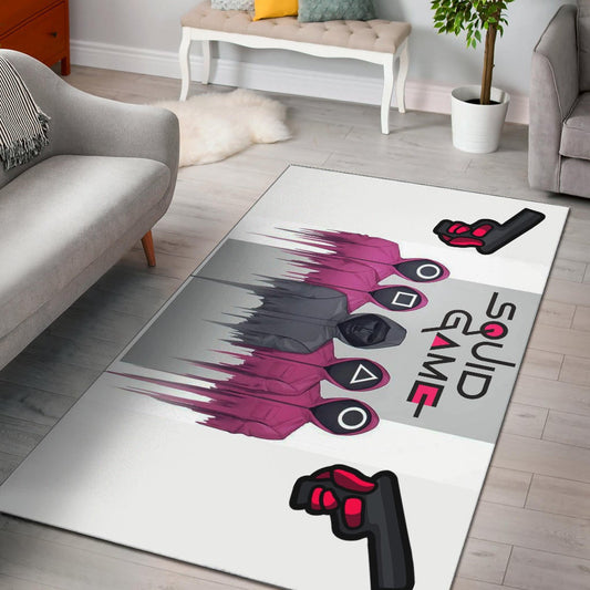 Squid Game Movie Area Rug Squid Worker With Black Masked Man Boss Rugs Home Decor