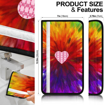Valentine Seat Belt Covers Heart Wings Filled With XOXO Rainbow Background Belt Covers