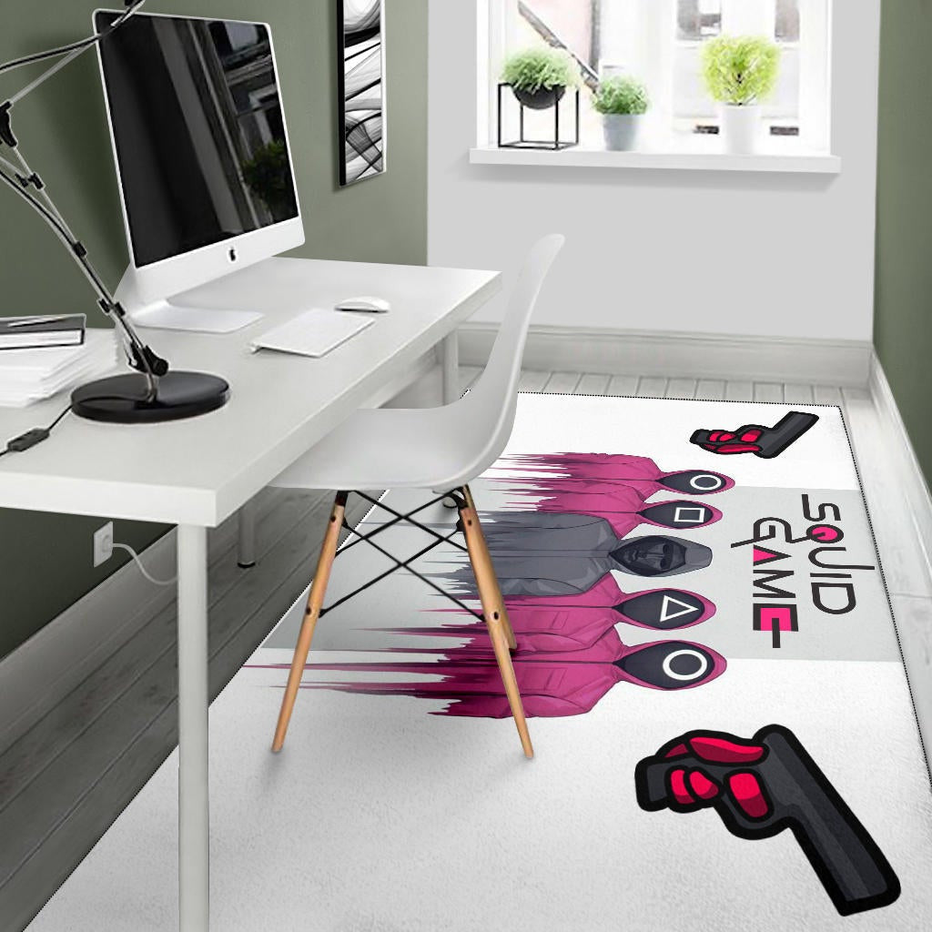 Squid Game Movie Area Rug Squid Worker With Black Masked Man Boss Rugs Home Decor