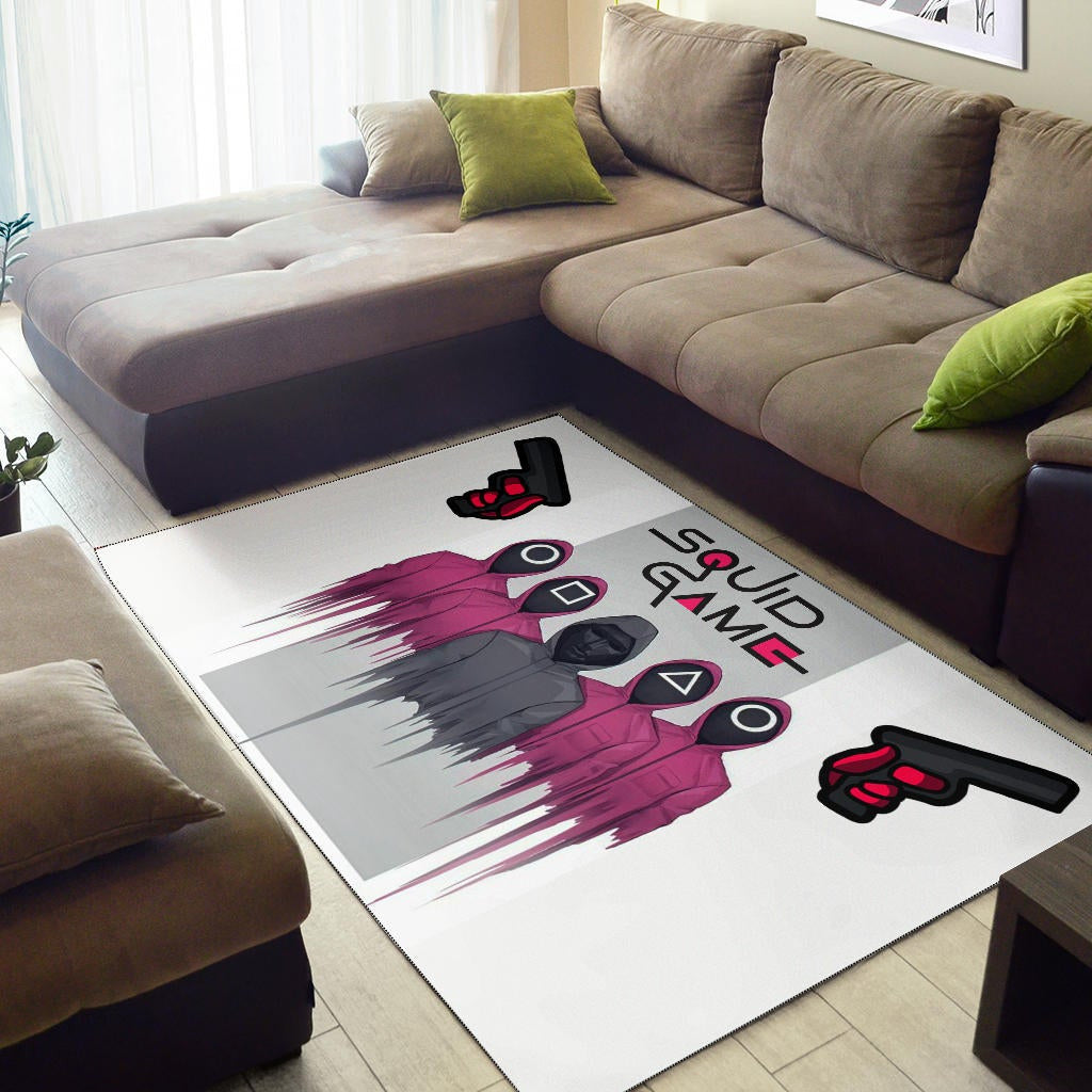 Squid Game Movie Area Rug Squid Worker With Black Masked Man Boss Rugs Home Decor