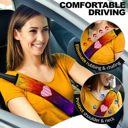 Valentine Seat Belt Covers Heart Wings Filled With XOXO Rainbow Background Belt Covers