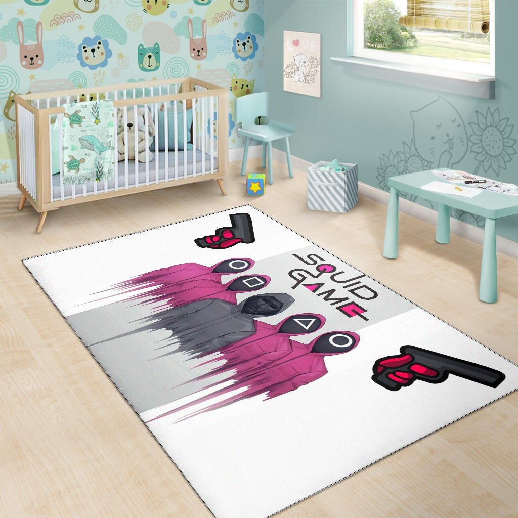 Squid Game Movie Area Rug Squid Worker With Black Masked Man Boss Rugs Home Decor