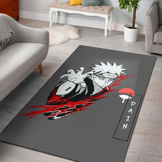 Naruto Anime Area Rug - Pain Nagato Red Black White Artwork Rugs Home Decor