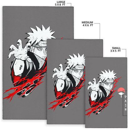 Naruto Anime Area Rug - Pain Nagato Red Black White Artwork Rugs Home Decor