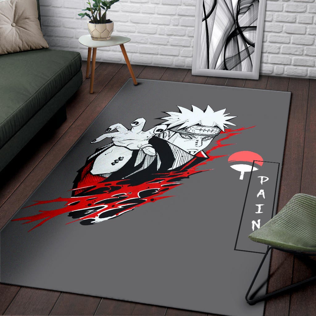 Naruto Anime Area Rug - Pain Nagato Red Black White Artwork Rugs Home Decor