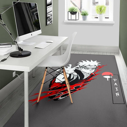 Naruto Anime Area Rug - Pain Nagato Red Black White Artwork Rugs Home Decor