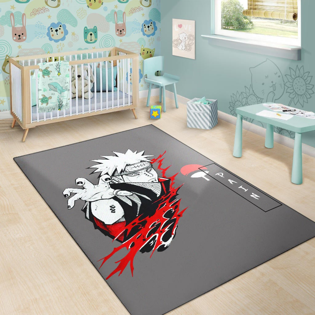 Naruto Anime Area Rug - Pain Nagato Red Black White Artwork Rugs Home Decor