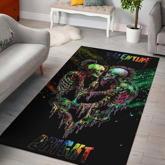 Valentine Area Rug - Skeleton Couple Colorful Rainbow Bright Smoke Rugs Home Decor
