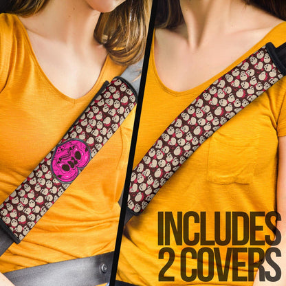 Skull Seat Belt Covers - Romantic Couple Skull Love Pink Heart Patterns Belt Covers NT112409