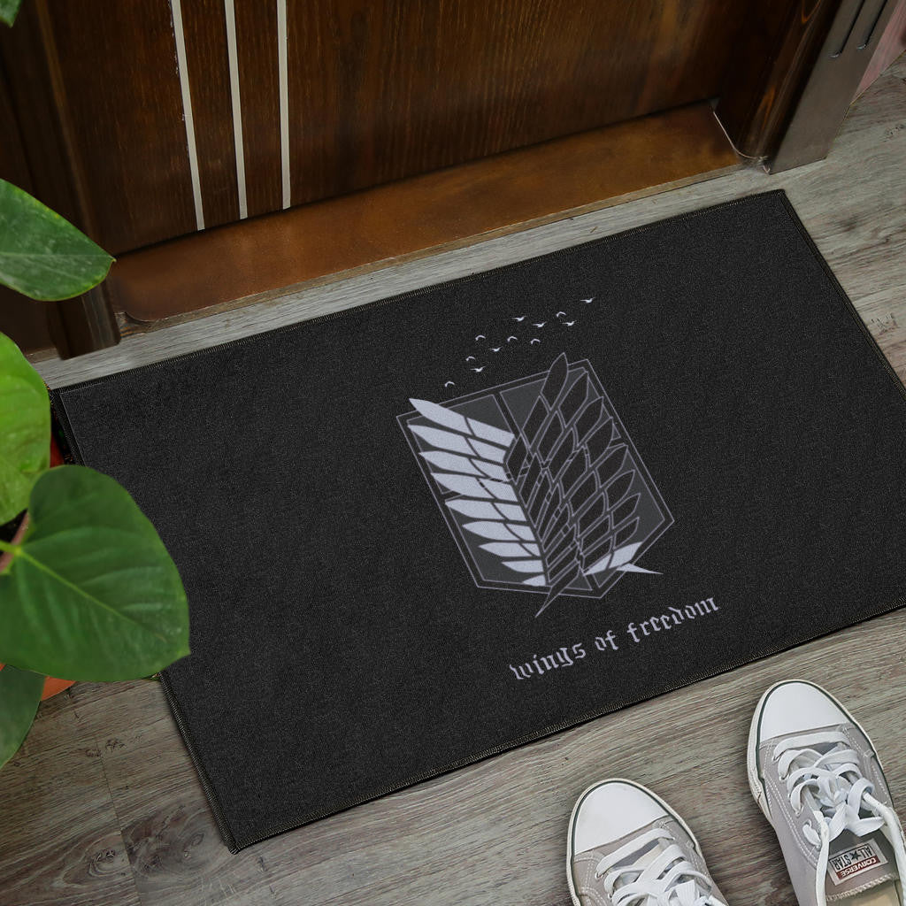 Attack On Titan Anime Door Mat - Wings Of Freedom Black And White Galaxy Door Mat Home Decor