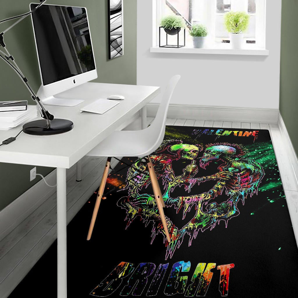 Valentine Area Rug - Skeleton Couple Colorful Rainbow Bright Smoke Rugs Home Decor