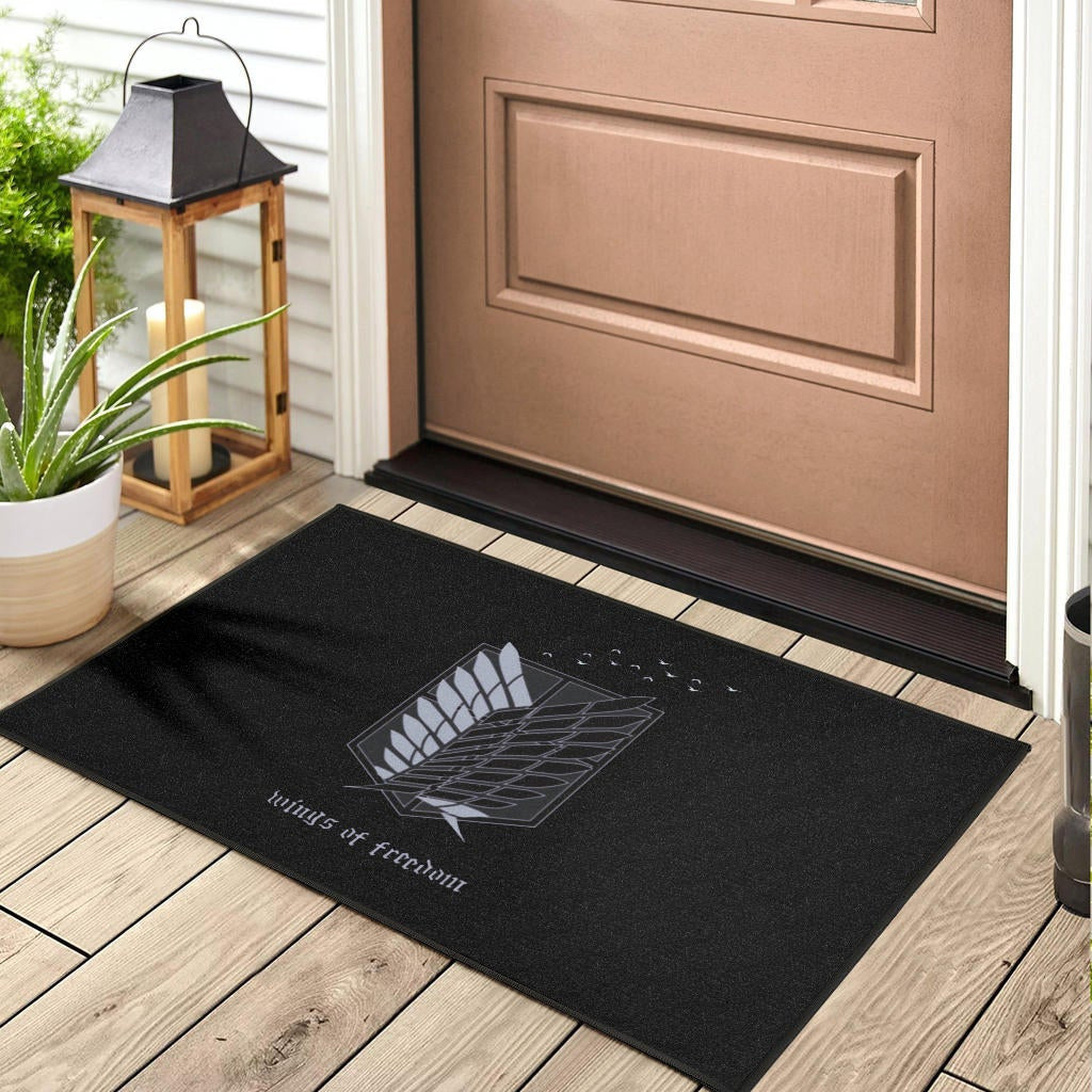 Attack On Titan Anime Door Mat - Wings Of Freedom Black And White Galaxy Door Mat Home Decor