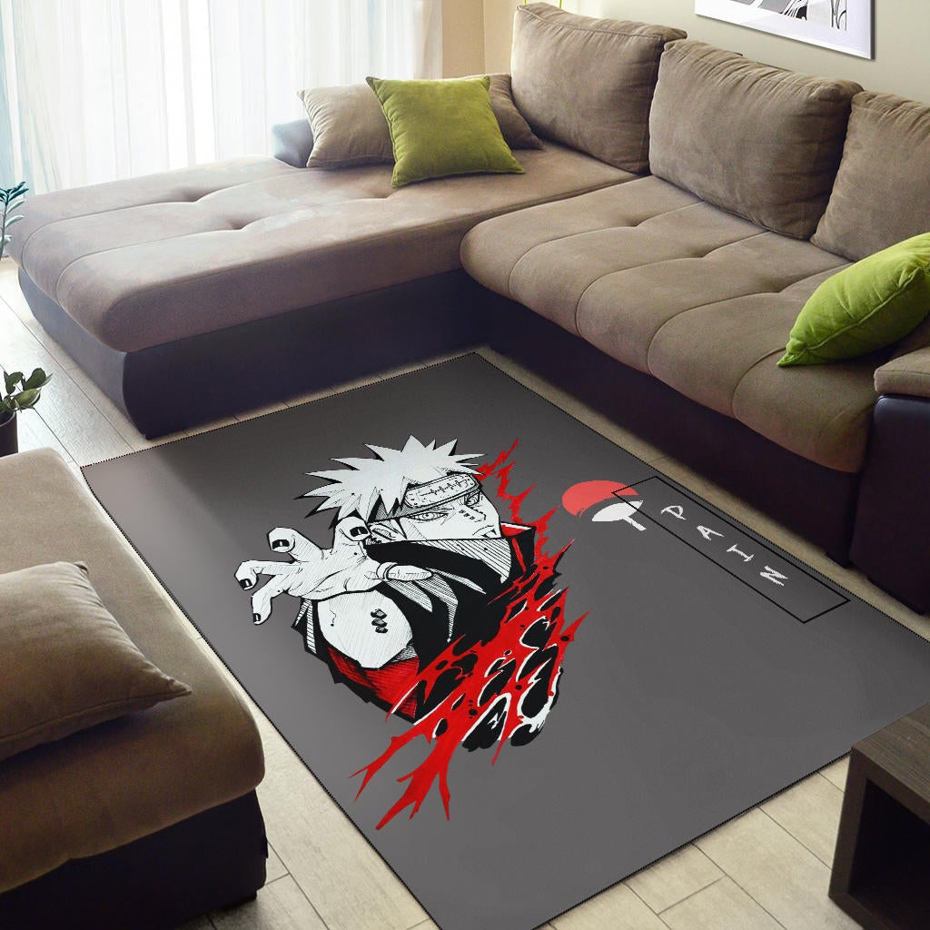 Naruto Anime Area Rug - Pain Nagato Red Black White Artwork Rugs Home Decor