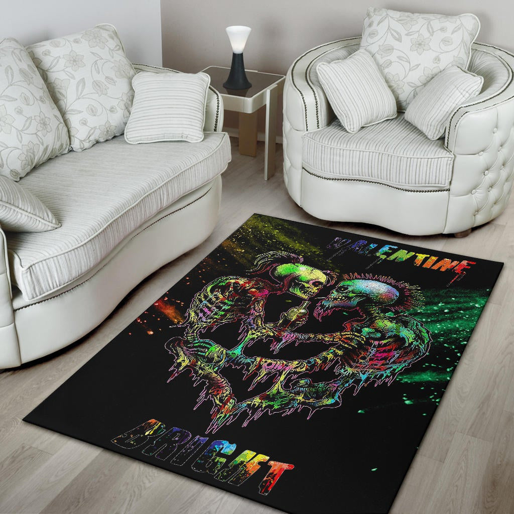 Valentine Area Rug - Skeleton Couple Colorful Rainbow Bright Smoke Rugs Home Decor
