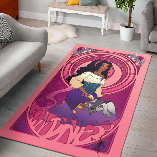 Disney Movies Rectangle Rug | Disney Princess Characters Living Room Cartoon Floor Carpet