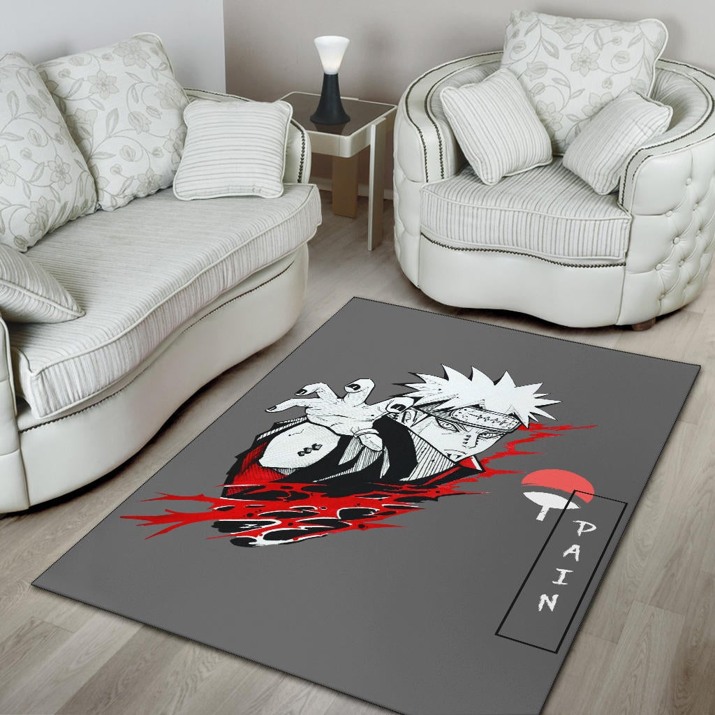Naruto Anime Area Rug - Pain Nagato Red Black White Artwork Rugs Home Decor