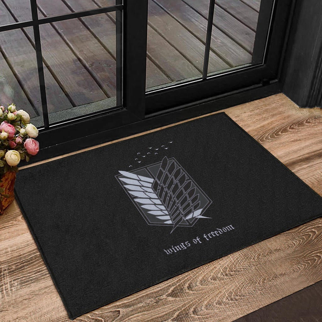 Attack On Titan Anime Door Mat - Wings Of Freedom Black And White Galaxy Door Mat Home Decor