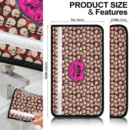 Skull Seat Belt Covers - Romantic Couple Skull Love Pink Heart Patterns Belt Covers NT112409